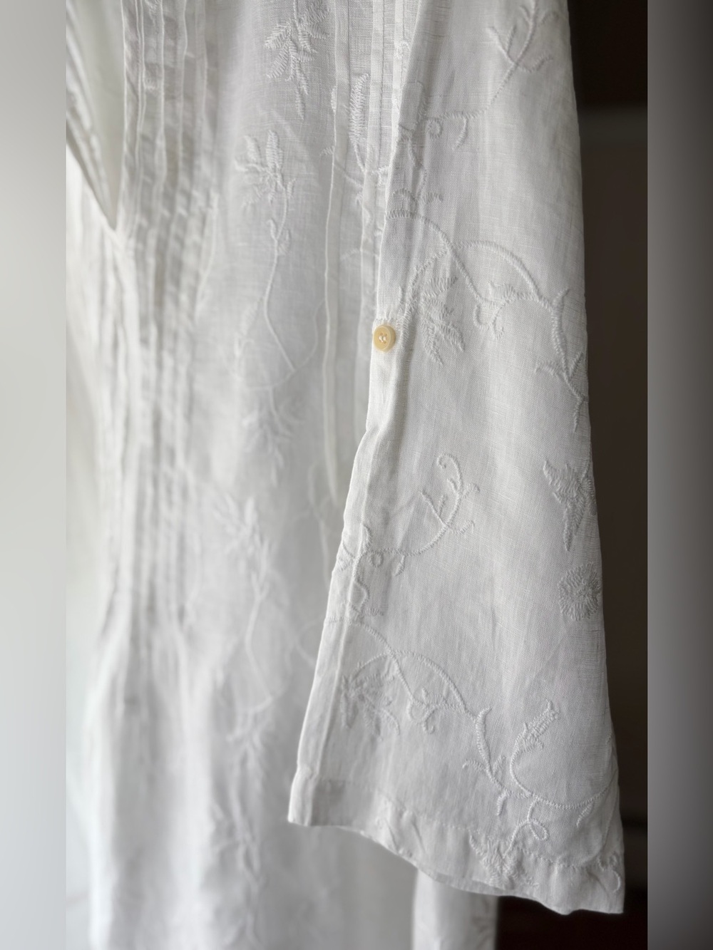 CP Shades White Embroidered Tunic/Dress Roll Sleeves Preppy Coastal Resort Sz L - Picture 4 of 7